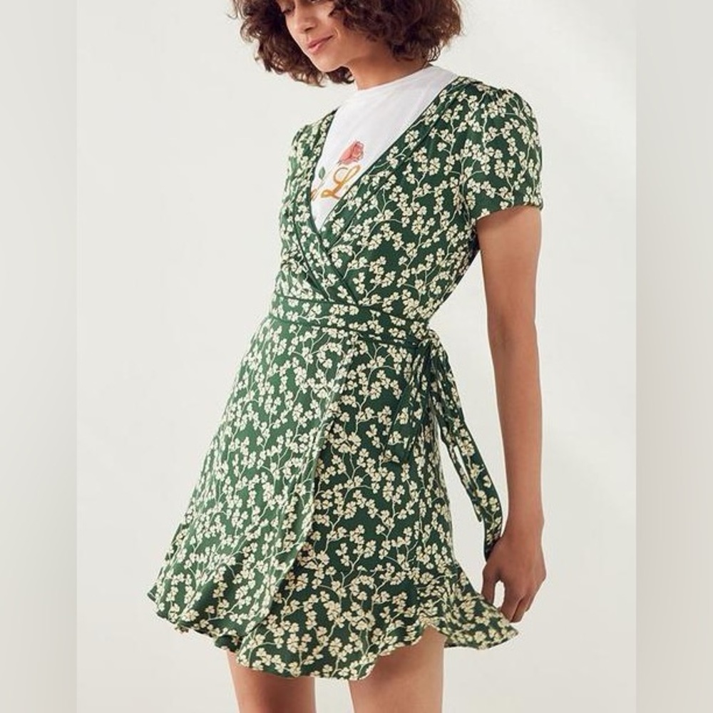 Kimchi Blue Rita Green Floral Wrap Mini Dress